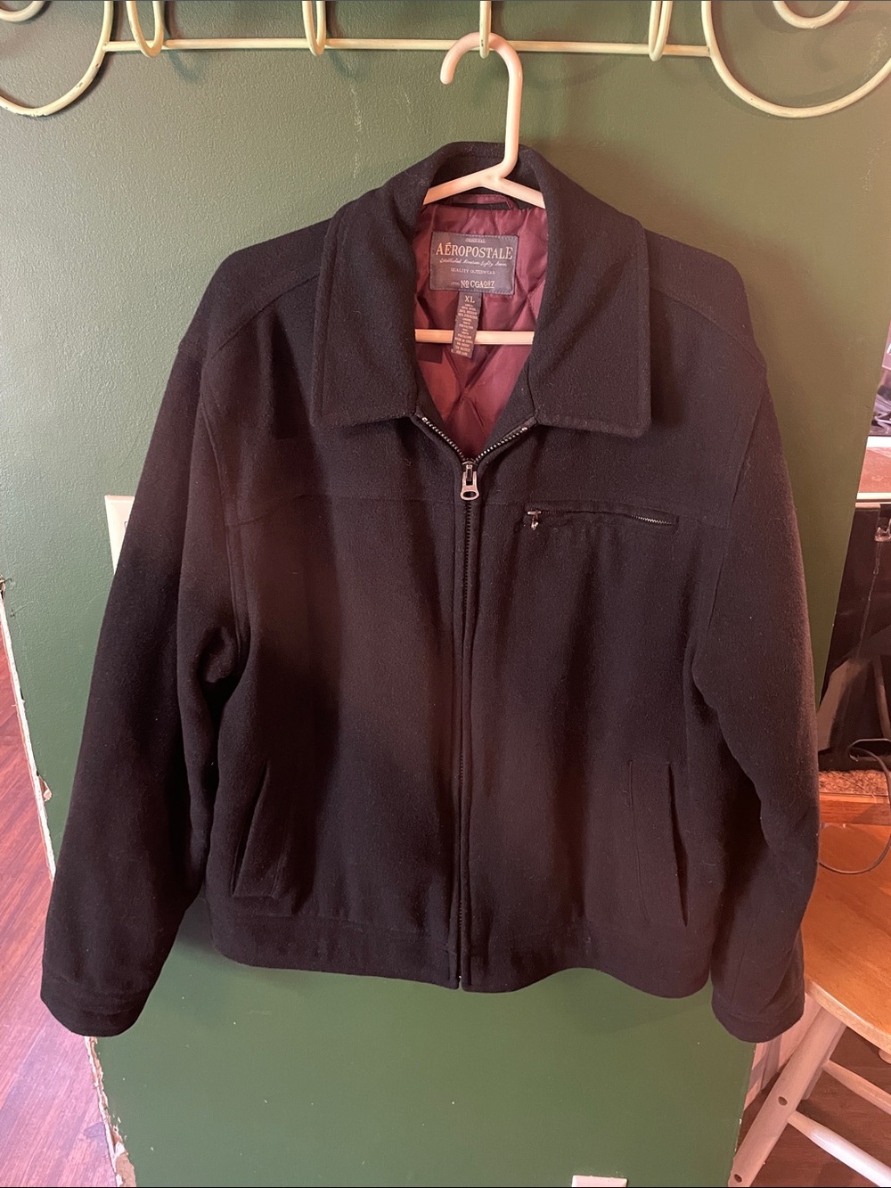 Vintage Aeropostale Compagnie Wool Jacket Size XL Black Classic 90’s